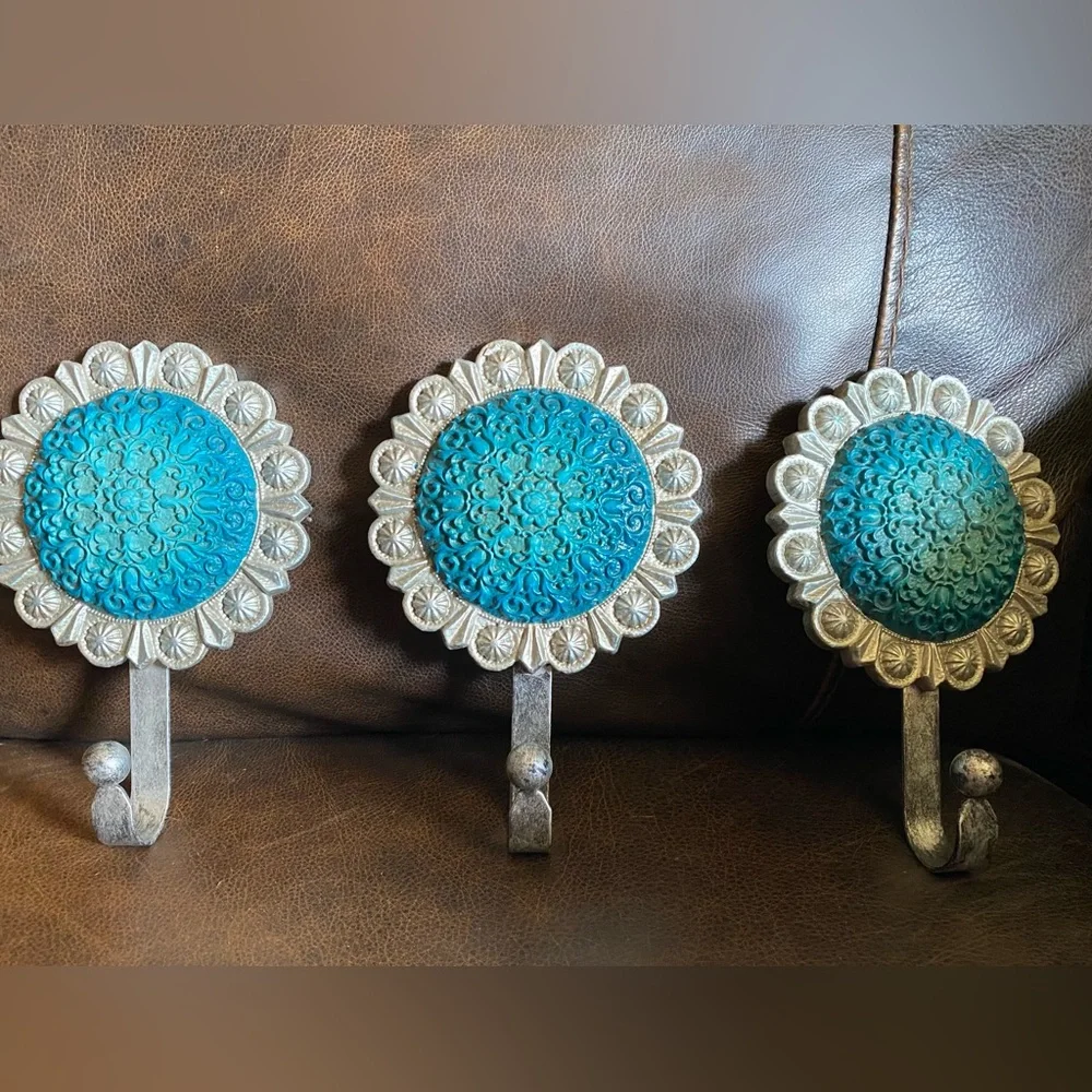 Inspirational Paisley, wood decor with Cross & three gorgeous turquoise hangers